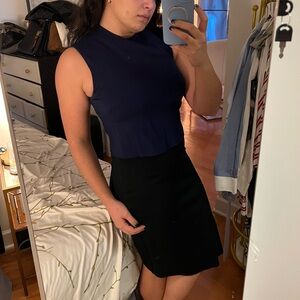 Diane Von Furstenberg Blue and Black Sheath Dress Mock Neck Sleeveless